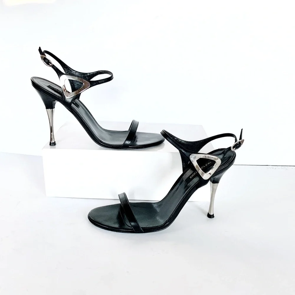 Sergio Rossi black  silver stiletto sandals heels 37.5
